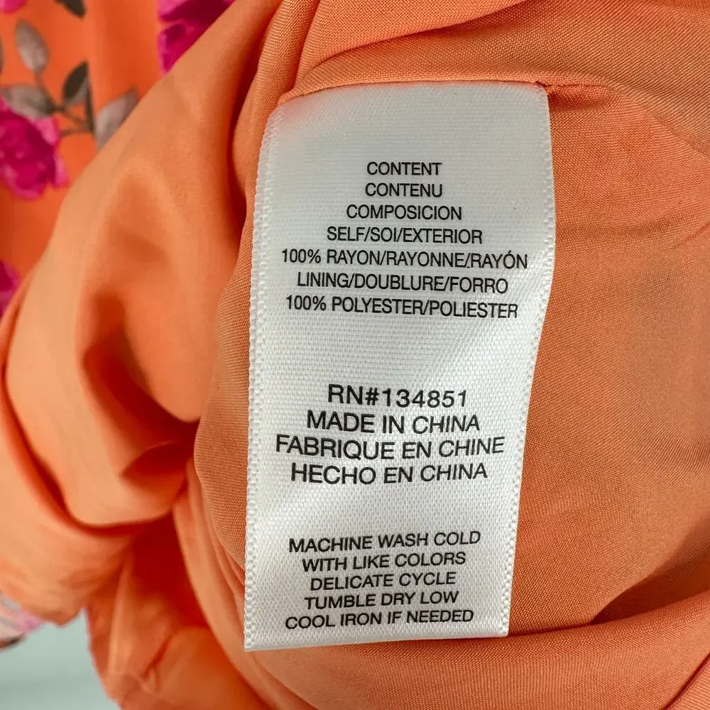 WAYF Liv Puff Short Sleeve Womens Mini Dress Bright Orange Pink Floral Rose XS